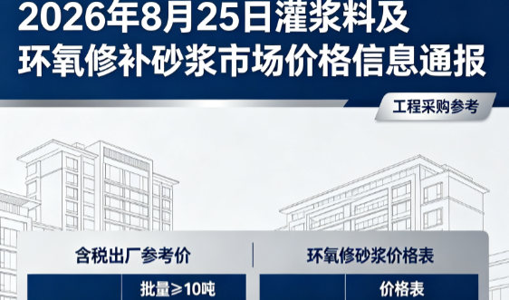 漾濞2026年8月25日灌浆料及环氧修补砂浆市场价格信息通报